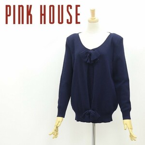 ◆PINK HOUSE ピンクハウス リボン ラムウール ニット セーター トップス 紺 ネイビー
