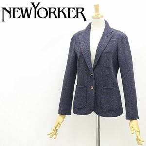 美品◆NEWYORKER ニューヨーカー ツイード ウール 2釦 ジャケット 紺 ネイビー 9AR
