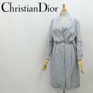  Vintage *Christian Dior Christian Dior stripe pattern tuck blau Gin g One-piece gray × white 9