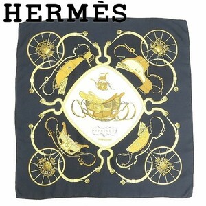 ◆HERMES エルメス カレ90 SPRINGS スプリングス シルク100％ 馬車柄 大判 ストール 黒 ブラック