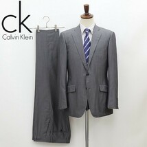 ◆Calvin Klein カルバンクライン シルク混 ストライプ柄 3釦 セットアップ スーツ グレー 36/30_画像1