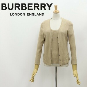  внутренний стандартный товар *BURBERRY LONDON Burberry London хлопок вязаный Logo вышивка V шея кардиган & короткий рукав tops ансамбль бежевый 1