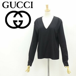 国内正規品◆GUCCI グッチ ロゴプリント コットン Vネック 長袖 トップス カットソー 黒 ブラック M