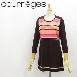 ●Courreges クレージュ フロントロゴ ウール ニット ワンピース 茶 ブラウン 40