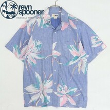 ◆reyn Spooner レインスプーナー 花柄 コットン アロハ シャツ ブルー M_画像1