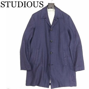 ◆STUDIOUS ステュディオス リネン100％ ステンカラー コート 紺 ネイビー 2