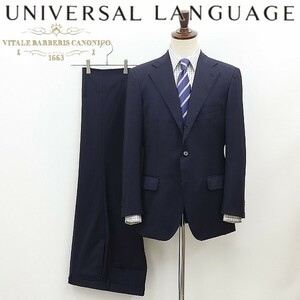 ◆UNIVERSAL LANGUAGE ユニバーサルランゲージ×伊カノニコ SUPER110's 3釦 セットアップ スーツ ネイビー 46-4Drop