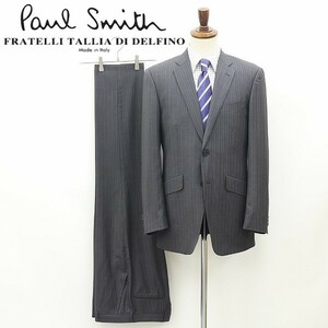 ◆Paul Smith ポールスミス×デルフィノ社 SUPER120's ストライプ柄 2釦 スーツ チャコールグレー L