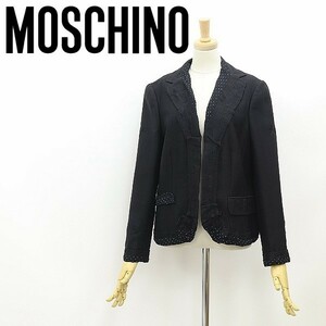 ◆MOSCHINO モスキーノ シルクドット柄使い ボタンレス デザイン ジャケット 黒 ブラック 46