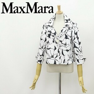 ◆Max Mara マックスマーラ 花 フラワー 総柄 七分袖 ジャケット 白 ホワイト×ブラック 36