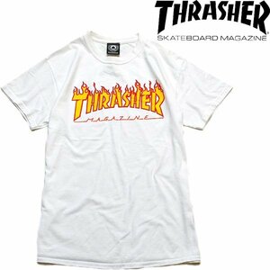 1点物◆スラッシャー白ブランドロゴプリントTシャツ古着メンズMLレディースOKアメカジ90sストリート/スポーツブランド中古スケート559329