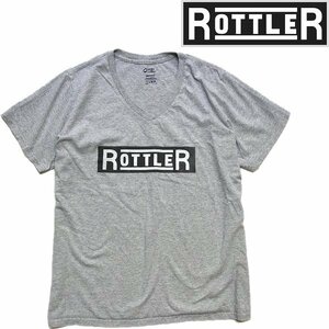 1点物◆ROTTLER企業バックプリントVネックTシャツ古着レディース2XLメンズOKアメカジ90sストリート/スポーツ/ブランド/グレー/レトロ559498