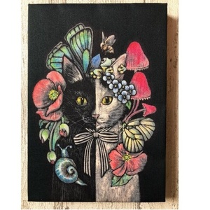 Art hand Auction Starry Night Cat Art Chimera Painting SM Reproduction Painting Wood Panel 22.7cm x 15.8cm Thickness 2cm 011 Art Festival Selected Work, Artwork, Painting, others