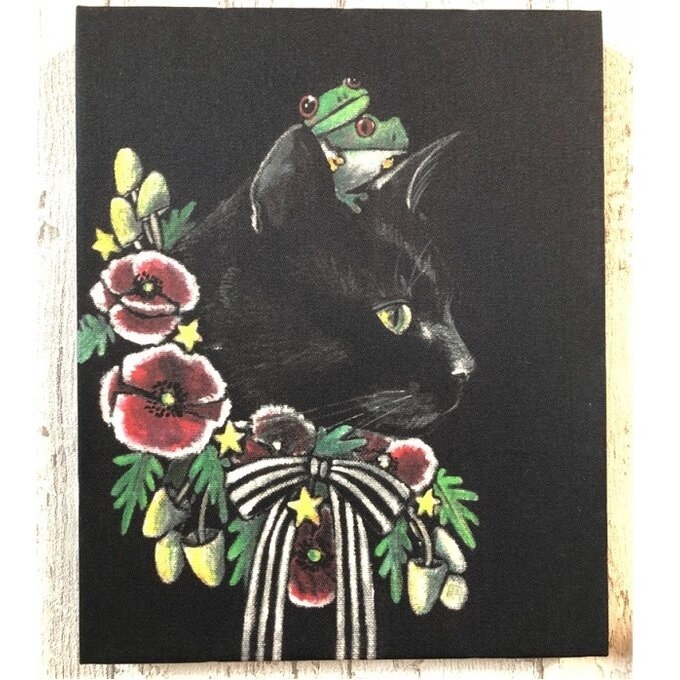 星月猫★アート｢黒猫｣絵画 F3 複製画 木製パネル貼り27.3cmx22cm 厚み2㎝ ｢011｣, 美術品, 絵画, その他