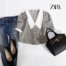 美品 ZARA ザラ ■ 半袖 三角襟 フリル ツイードジャケット 半袖ジャケット サマージャケット XS ブラック 黒 ホワイト 白 モロッコ製_画像1