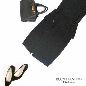 美品 BODY DRESSING Deluxe ボディドレッシング デラックス ■ 定番 ハリ 膝下丈 ストレッチ タイトスカート 36 7号 ブラック 黒 デザイン