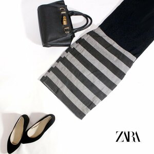 ZARA ザラ ■ 春 夏 ボーダー柄 カジュアル タイトスカート S グレー ダークグレー