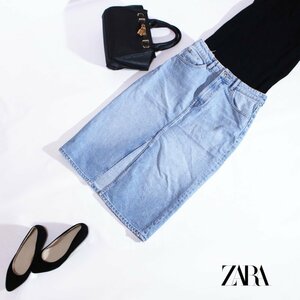 ZARA ザラ ■ 春 夏 綺麗め 色落ち ミモレ丈 ヴィンテージ タイトデニムスカート デニムスカート M 定番 薄色 ブルー デニム