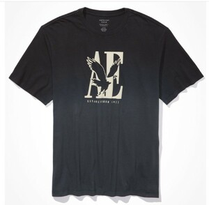 AE*アメリカンイーグル/US:XXL/ブラックウォッシュ/胸ロゴプリント半袖Tシャツ
