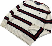 TOMMY HILFIGER ☆ ボーダー コットン ニット セーター M オフホワイト レッド ネイビー アメカジ ストリート トミーヒルフィガー■DF212_画像1