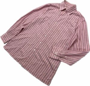 Красивые товары ☆ Санта -Фе сделан в Японии розовая полоса пуговица рубашка с длинным рукавом 46 чистота