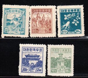 SC#101-105/韓国切手 10-100ウォン（1949） [S513]大韓民国、北朝鮮、切手