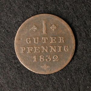 ドイツ連邦 ヘッセン選帝侯 1ペニヒ銅貨（1832）[E2261] コイン　