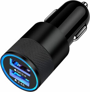 2.4A-黑 USBシガーソケット 2ポート車載充電器 QC3.0＋2.4A USBカーチャージャー 合計30W FodLop し