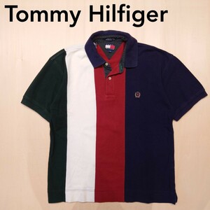 Tommy Hilfiger ポロシャツ 半袖 マルチカラー ワンポイントロゴ刺繍 トミーヒルフィガー 90s ライオン lサイズ 2307