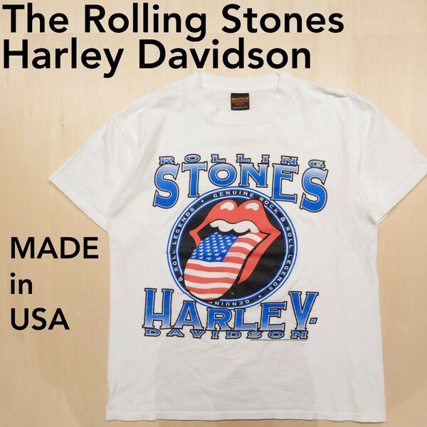 BROCKUM Tシャツ The Rolling Stones Harley Davidson ローリングストーンズ ハーレーダビッドソン USA製 90s バンド ロック サイズL 2308