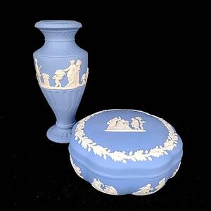 ★美品 ◆ ウェッジウッド WEDGWOOD ジャスパー ペールブルー 一輪挿し 花瓶 フラワーベース 小物入れ ボンボニエール