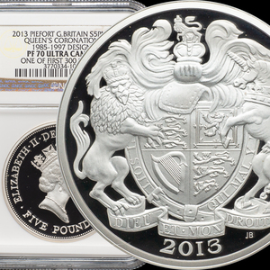 【ピエフォー◇最高鑑定】2013年 イギリス 5ポンド銀貨 エリザベス女王戴冠60周年 NGC PF70 UCAM 初期発行300枚/アンティークコイン