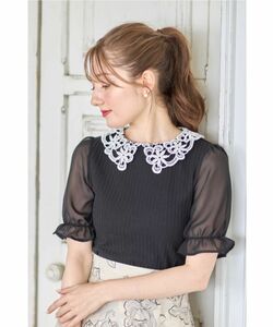 tocco closet レース襟付きシフォンスリーブ切り替えリブカットソー