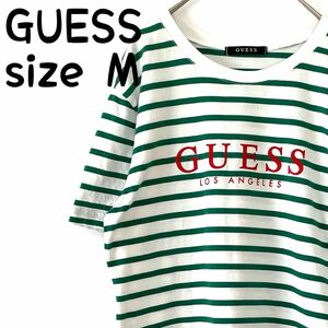 ゲス GUESS ボーダー Tシャツ M 緑 GENERATIONSコラボ カットソー