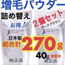 薄毛増毛ふりかけヘアーパウダー詰め替え用ダークブラウン２個セット分け目 白髪隠しヘアファンデシャドー分け目生え際白髪禿げ隠し額はげ1_画像1