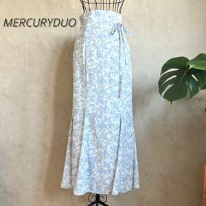 [ новый товар не использовался с биркой ]MERCURYDUO Mercury Duo Misty принт высокий талия русалка юбка длинный голубой M 002230801101