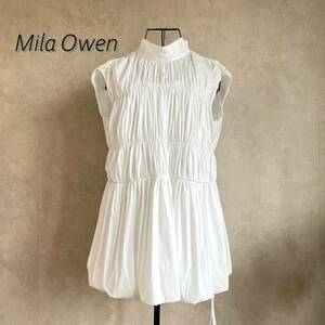 【新品未使用タグ付き】Mila Owen ミラオーウェン　バックリボンシャーリングバルーンブラウス　１　ホワイト　09WFB201129