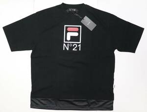 定価16000 新品 本物 N°21 × FILA ヌメロヴェントゥーノ フィラ クルーネック オーバーサイズ Tシャツ M 12-C100 ユニセックス 黒