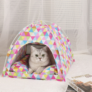 ペット 用 テント ハウス ベッド 猫 犬 ソファー マット クッション Mサイズ カラフル