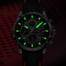 Lige メンズ 腕時計 中空 クロノグラフ スポーツ 防水 ウォッチ ファッション ビジネス 時計 シリコンバンド レッド_画像4