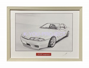  Nissan NISSAN Skyline R32 GTS-T type M[ pencil sketch ] famous car old car illustration A4 size amount attaching autographed 