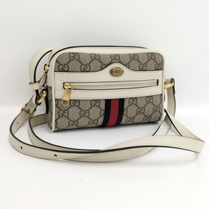 【中古】GUCCI オフィディア ショルダーバッグ シェリーライン GGスプリーム レザー PVC ホワイト ベージュ 517350