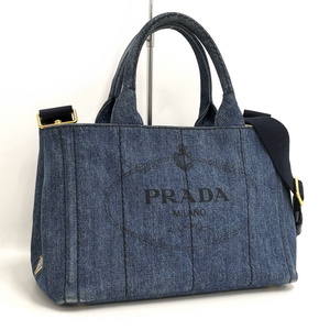 【中古】PRADA 2WAYトートバッグ カナパ デニム ブルー 1BG439