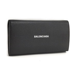 【中古】BALENCIAGA 二つ折り長財布 レザー ブラック 650874