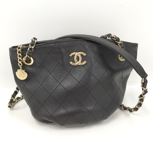 【中古】CHANEL マトラッセ ミニチェーンショルダーバッグ シェル 貝殻 レザー ブラック