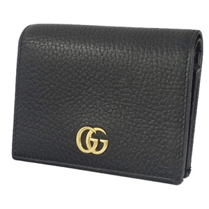 w♪GUCCI グッチ 二つ折り財布 GGマーモント 456126 レザー ウォレット ダブルG ブラック 黒