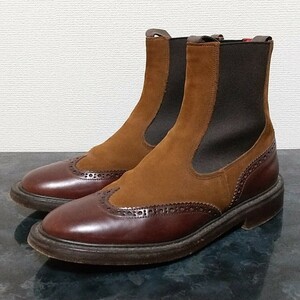 Tricker's トリッカーズ 1PIU1UGUALE3 別注 コードバン スウェード コンビウイングチップチェルシーブーツ UK9 英国製 27.0 27.5 ブラウン