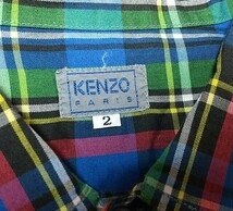 KENZO PARIS ケンゾーパリ 半袖シャツ チェック メンズ ブルー グリーン 青 緑 80s 90s 80年代 90年代 サイズ2 高田賢三_画像5