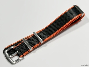 20mm 光沢 ハイグレード NATO ストラップ 腕時計ベルト ブラック/オレンジ 時計用バンド ファブリック