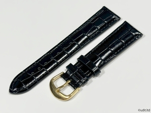ラグ幅 20mm 腕時計ベルト レザーベルト バンド ブラック クロコダイル調 ゴールド尾錠 ハンドメイド 尾錠付き レザーバンド LB102